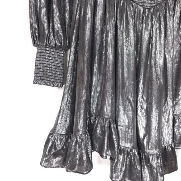 NWOT Retrofete Melody‎ Long Sleeve Mini Dress Gunmetal Silver SMALL Cutout Assym - Picture 9 of 11